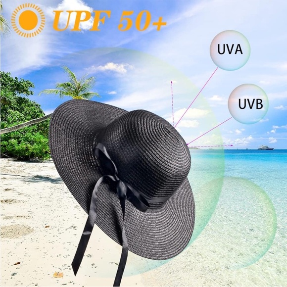 Straw sun hat with Large brim and bow - Picture 2 of 6